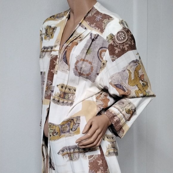 Vintage Alessandra Light Open Cardigan Cover Up Rome Theme Size L Relaxed - Picture 2 of 16